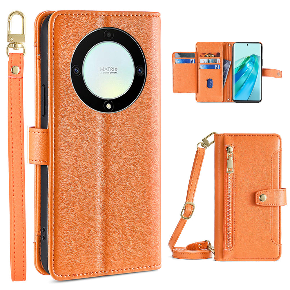 Phone Case for Honor X9a 5G X40 5G Magic5 Lite 5G PU Leather Zipper Pocket Card Slots Phone Cover with Straps Phone Case for Honor X9a 5G X40 5G Magic5 Lite 5G PU Leather Zipper Pocket Card Slots Phone Cover with Straps